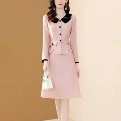 Fashion Famous Lady Dress Women's 2024 Spring Autumn New Style High-End Exquisite Contrast Color Show Thin Fake Two Pieces Dress