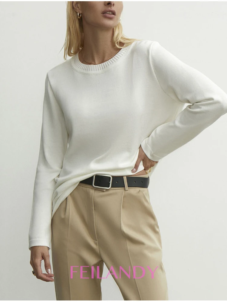 

Feilandy Women's round Neck Sweater Autumn Winter Thick Casual Pullover Jumper Warm Soft Solid Color Fashion Top