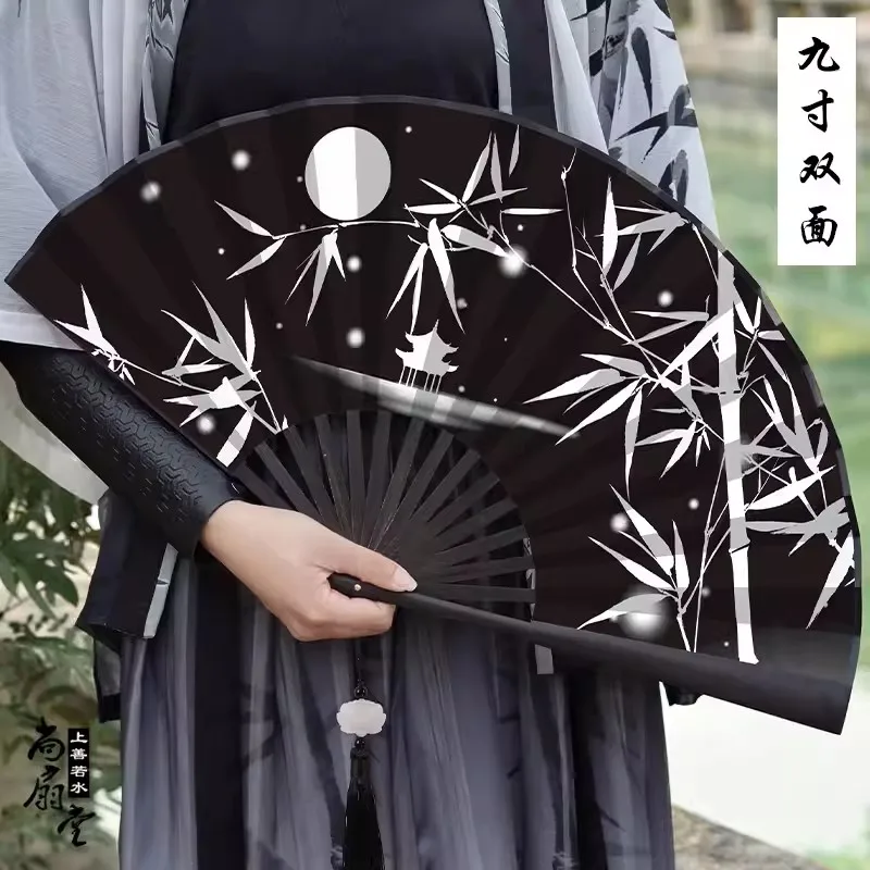 Summer Outdoor Decorative Folding Fan Bamboo And Wood Cloth Face Large Size Double-Sided Hand Fan Home Decoration Chinese Gift - Image 2