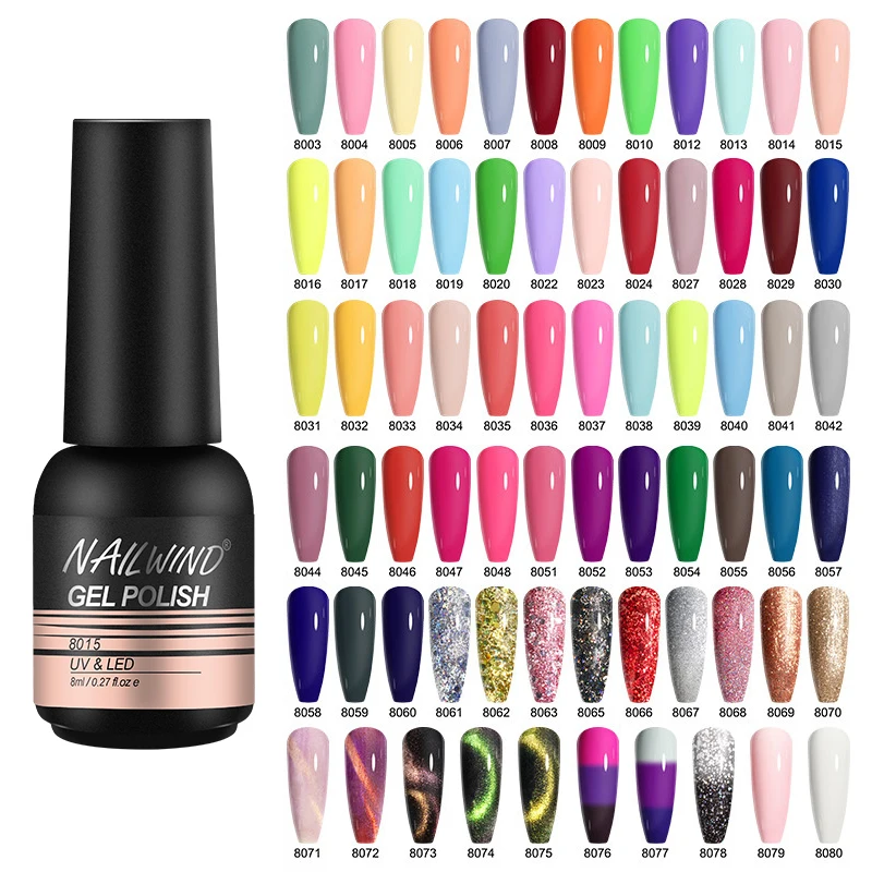 NAILWIND UV-Nagellack, 8 ml, Nagellack, semi-permanenter Lack, Hybrid-Nagelgel-Nagellacke mit Grundierungsbasis, mattierter Decklack