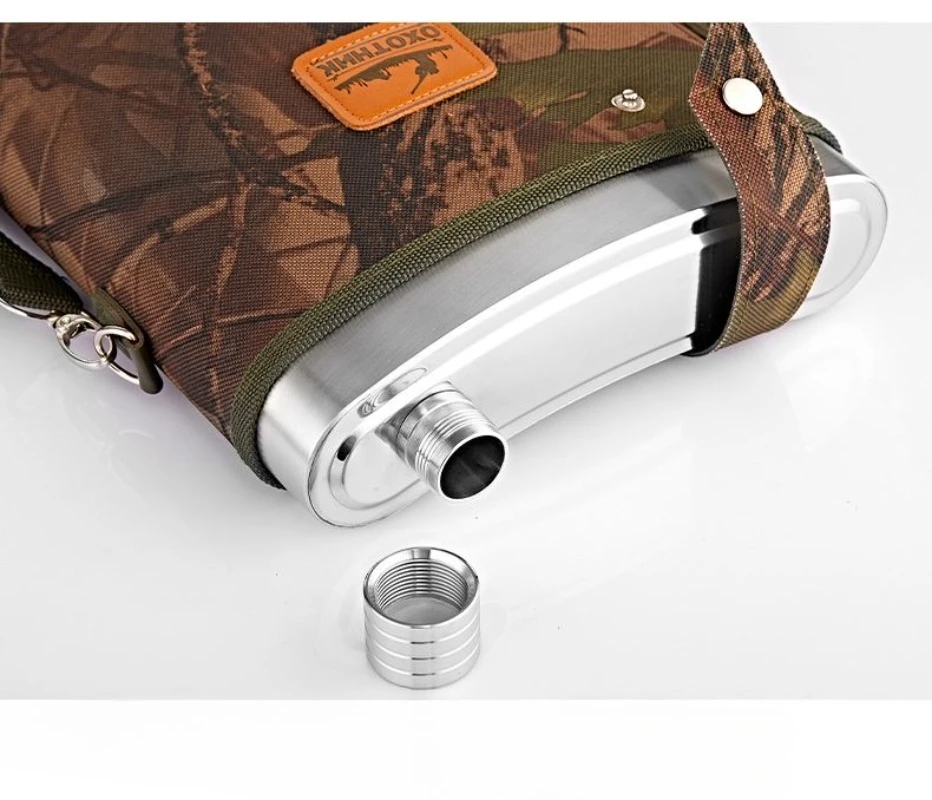 قارورة الورك من الفولاذ المقاوم للصدأ 304 - زجاجة مشروبات خارجية ذات سعة كبيرة، للويسكي والفودكا والبوربون على رحلات المشي لمسافات طويلة/التخييم