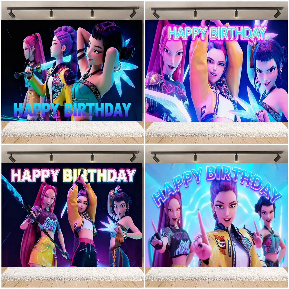 

Cartoon Hot KPop Demon Hunter Birthday Party Decoration Backdrop Supplies Background Props Kid Gift Baby Shower Party Favors