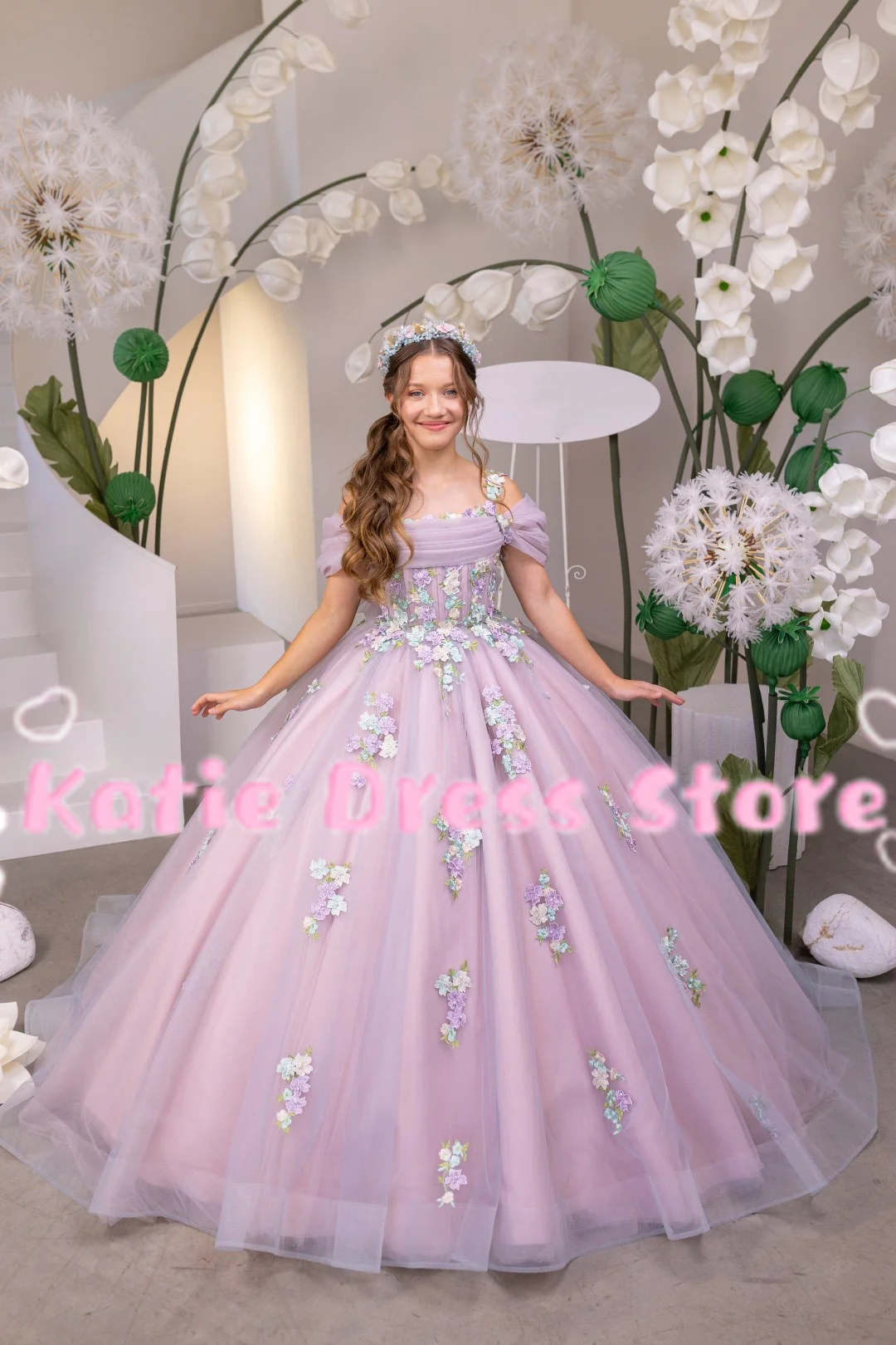 Flower Girl Dress For Wedding Tulle Applique With Bow Princess Kids Birthday Party First Communion Ball Gowns Customized