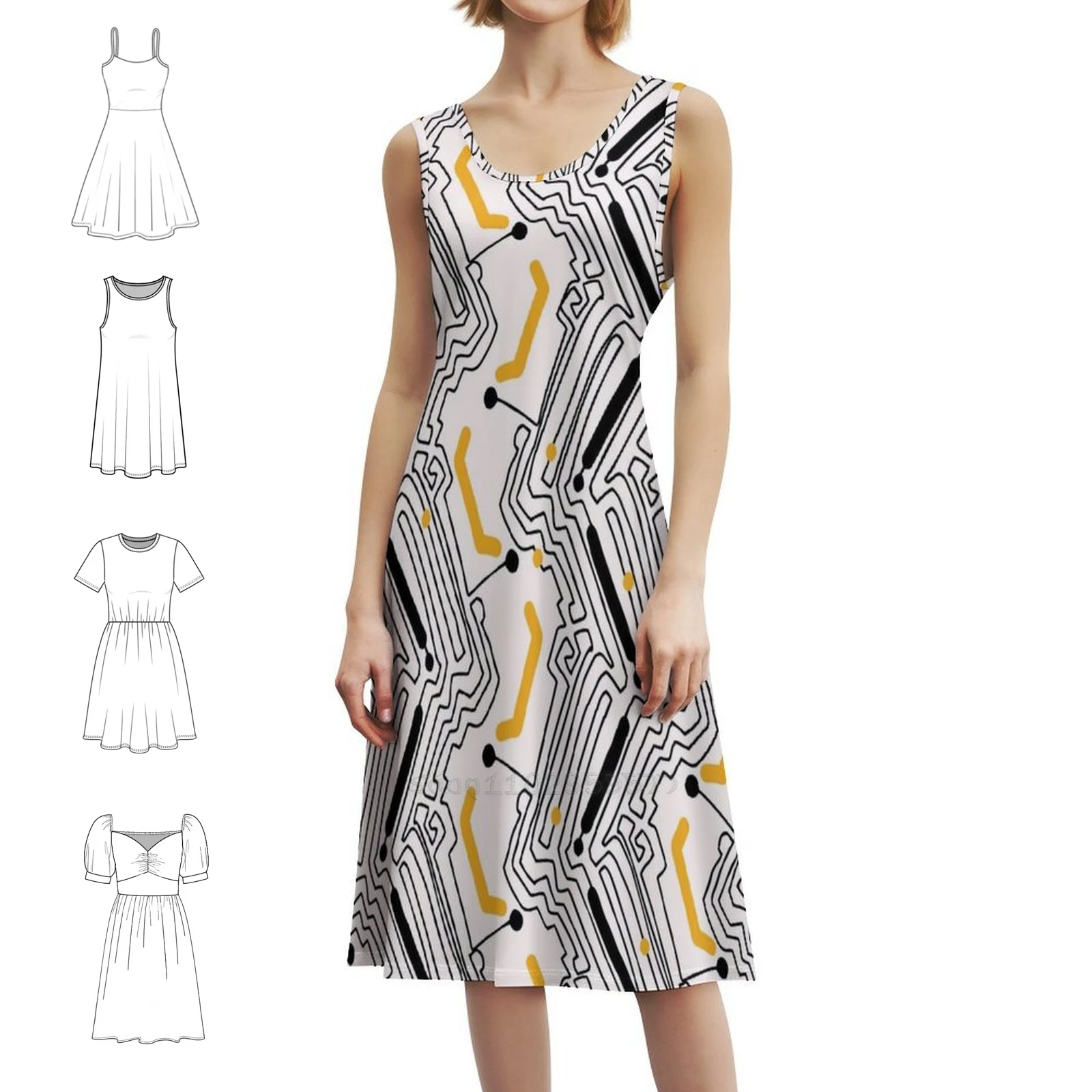 فستان عطلة مثير على طراز لوحة دوائر كهربائية حديثة للنساء فستان قصير لحفلات الشاطئ وأعياد الميلاد محب الطالب الذي يذاكر كثيرا نمط الدائرة الكمبيوتر #1