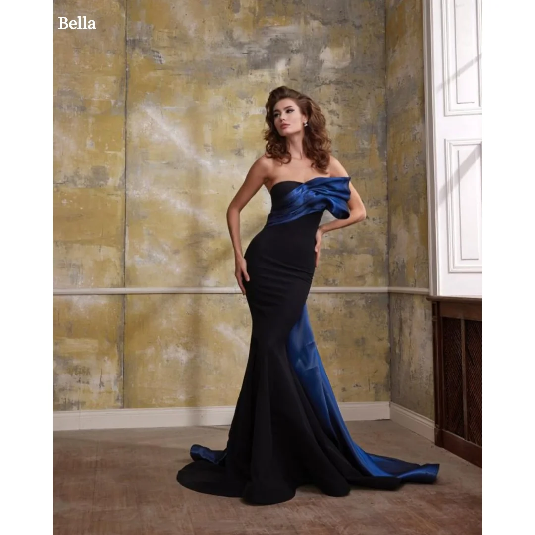 

Bella Customized Blue Mermaid Velvet robes de soirée Strapless Backless Sleeveless Party Dresses Floor-Length Prom Dress 2025