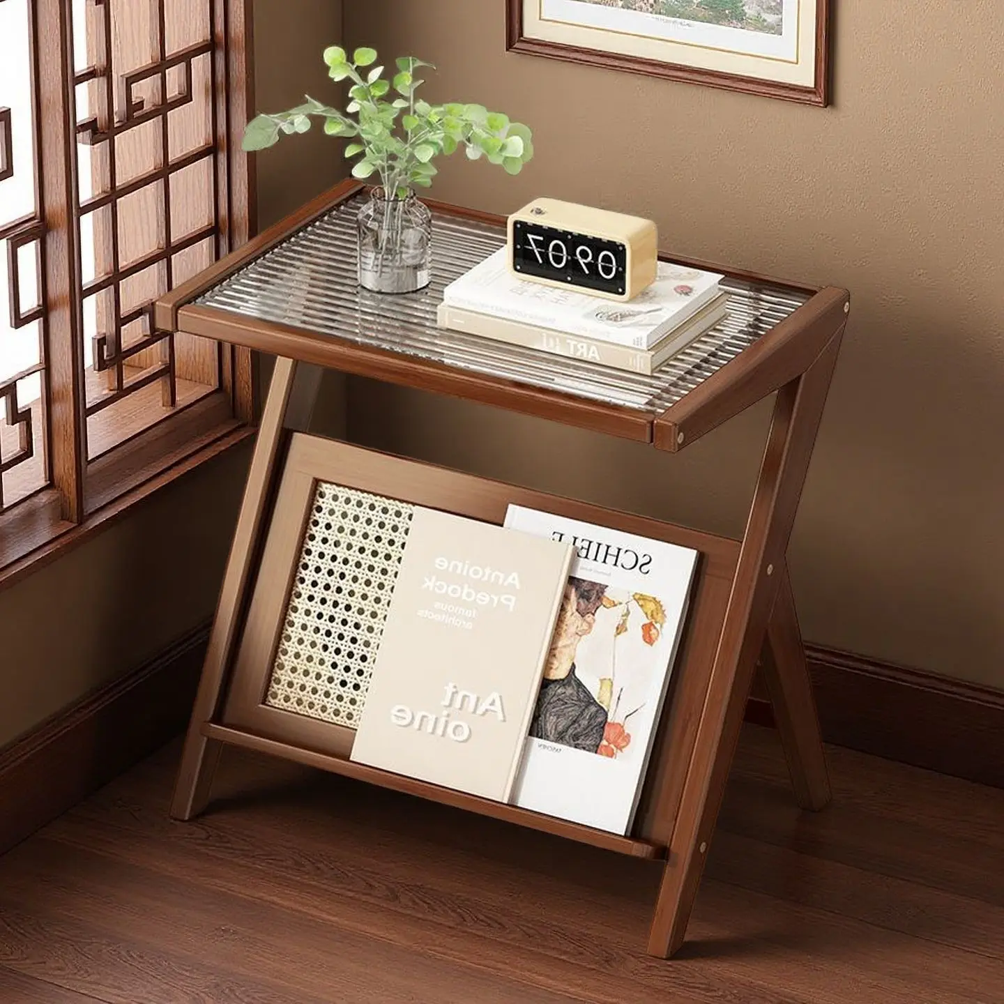 

Minimalist Luxury Glass Coffee Table Tea Living Room Small Side Table with Light Elegance Modern Wind Design for Home Decor