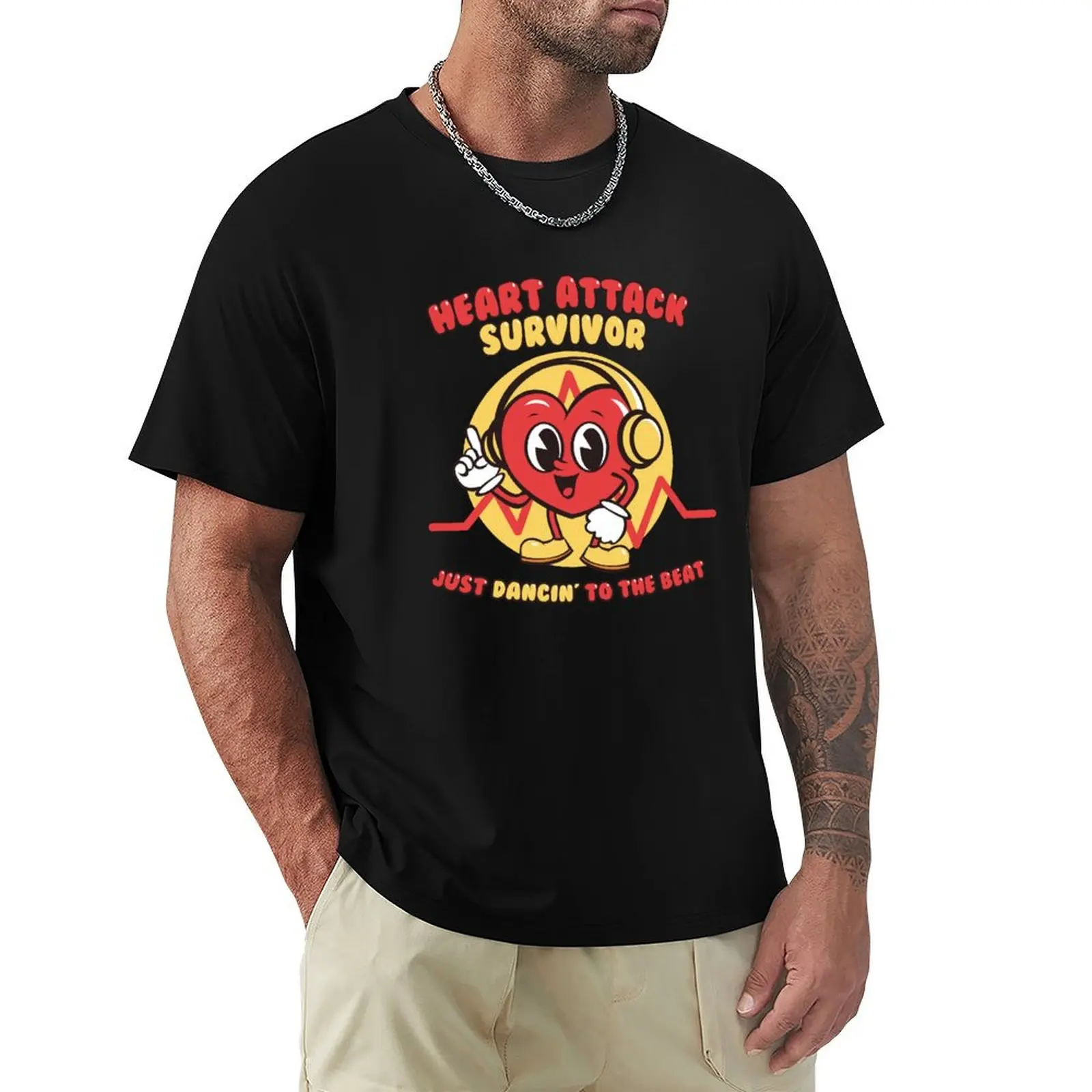 HEART ATTACK SURVIVOR - JUST DANCIN TO THE BEAT - Cute Cartoon Heart With Headphones T-Shirt men t shirt cotton 100% T-Shirt