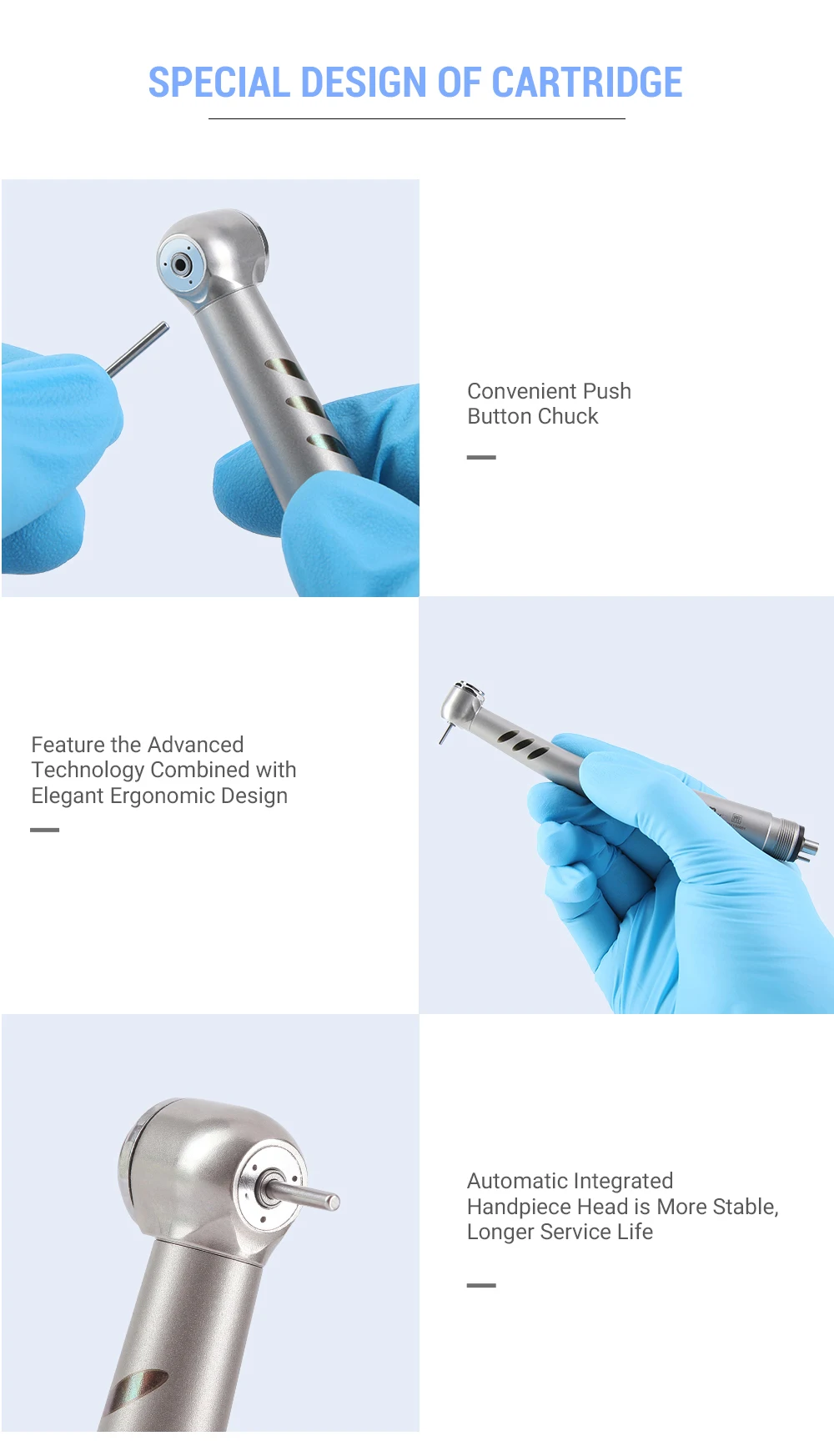 AZDENT Dental High Speed Handstück Keramik Lager Drehmoment Kopf Push Button Triple Wasser Spray 2/4 Löcher Zahnmedizin Werkzeuge – Detail 10