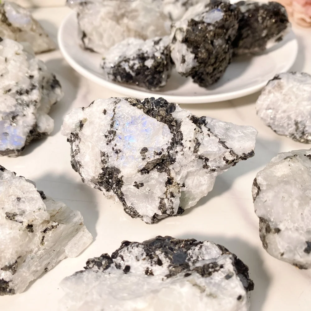 قوس قزح طبيعي حجر القمر بلورات الكوارتز غير النظامية شكل الريكي الصخور المعادن أحجار استشفاء للديكورات المنزلية #5