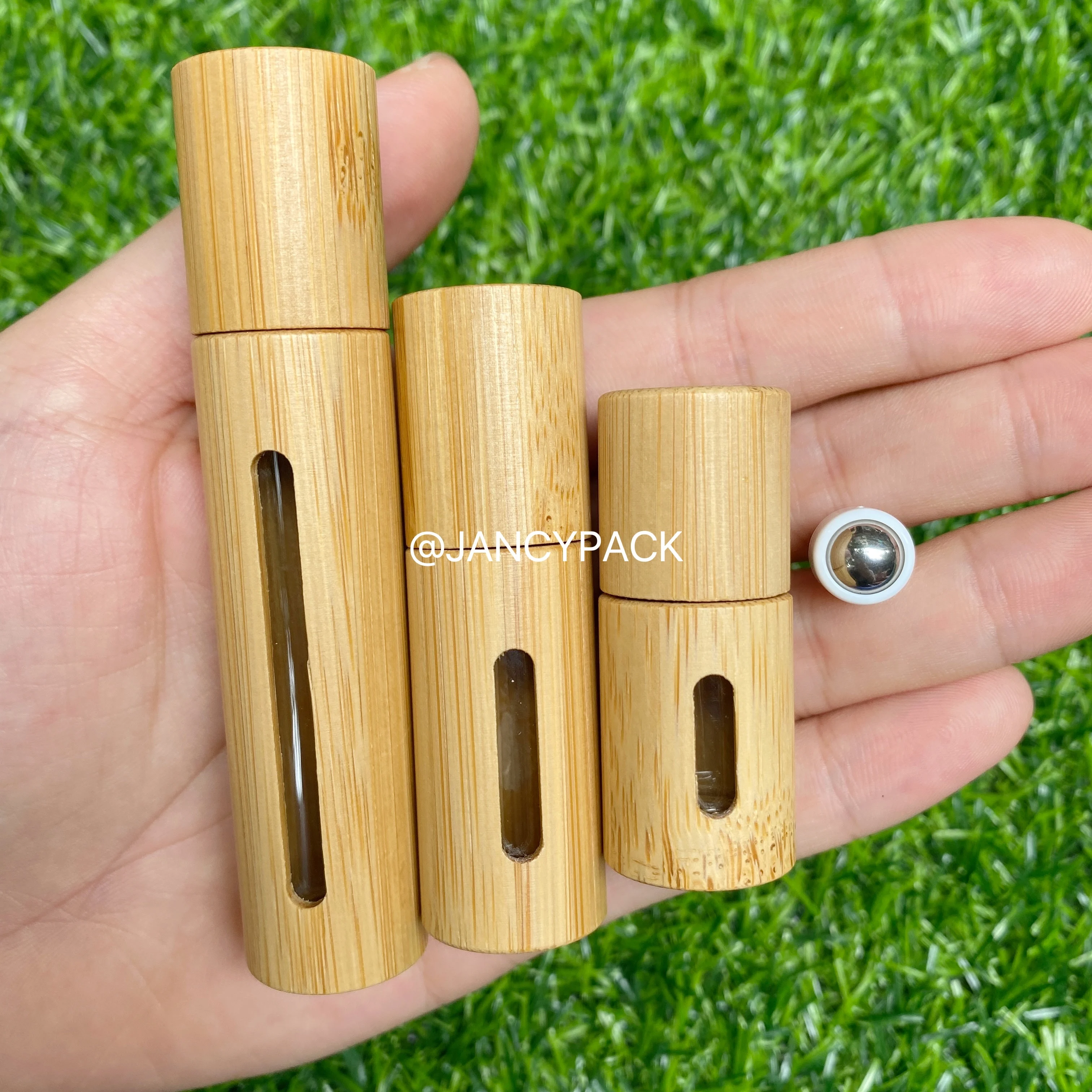 3 5 10ML Bamboo Roller Bottle Wood Roller Bottle Wrapped Bamboo Essential Oil Bottle Refillable Tube Empty Wood/Glass Bottle