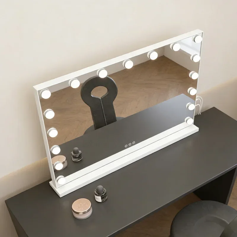 

White 3-Color Dimming LED Makeup Mirror Plug-in Large Desktop Size for Home Dormitory Bedroom Fashion Internet-famous