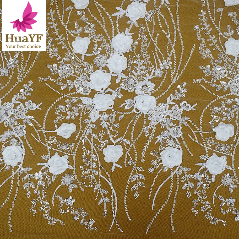 High quality elegant applique bead embroidered wedding dress lace fabric HY2650