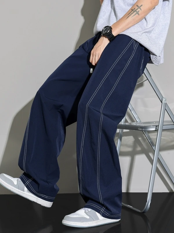 

Ice Silk Men's Casual Pants Summer Thin Loose Straight American Trendy Brand Dra Wide Leg Sports Work Long Trousers