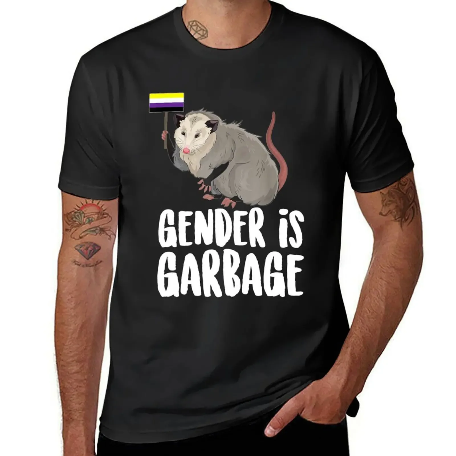 Gender Is Garbage Genderfluid NonBinary Possum T-Shirt quick-drying anime stuff anime clothes plain t shirts men