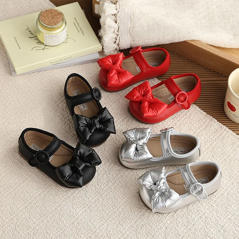 

Baby & Toddler Pu Leather Mary Jane First Walkers Oversized Bowknot Decor Velcro Strap Princess Style Casual Party Footwear