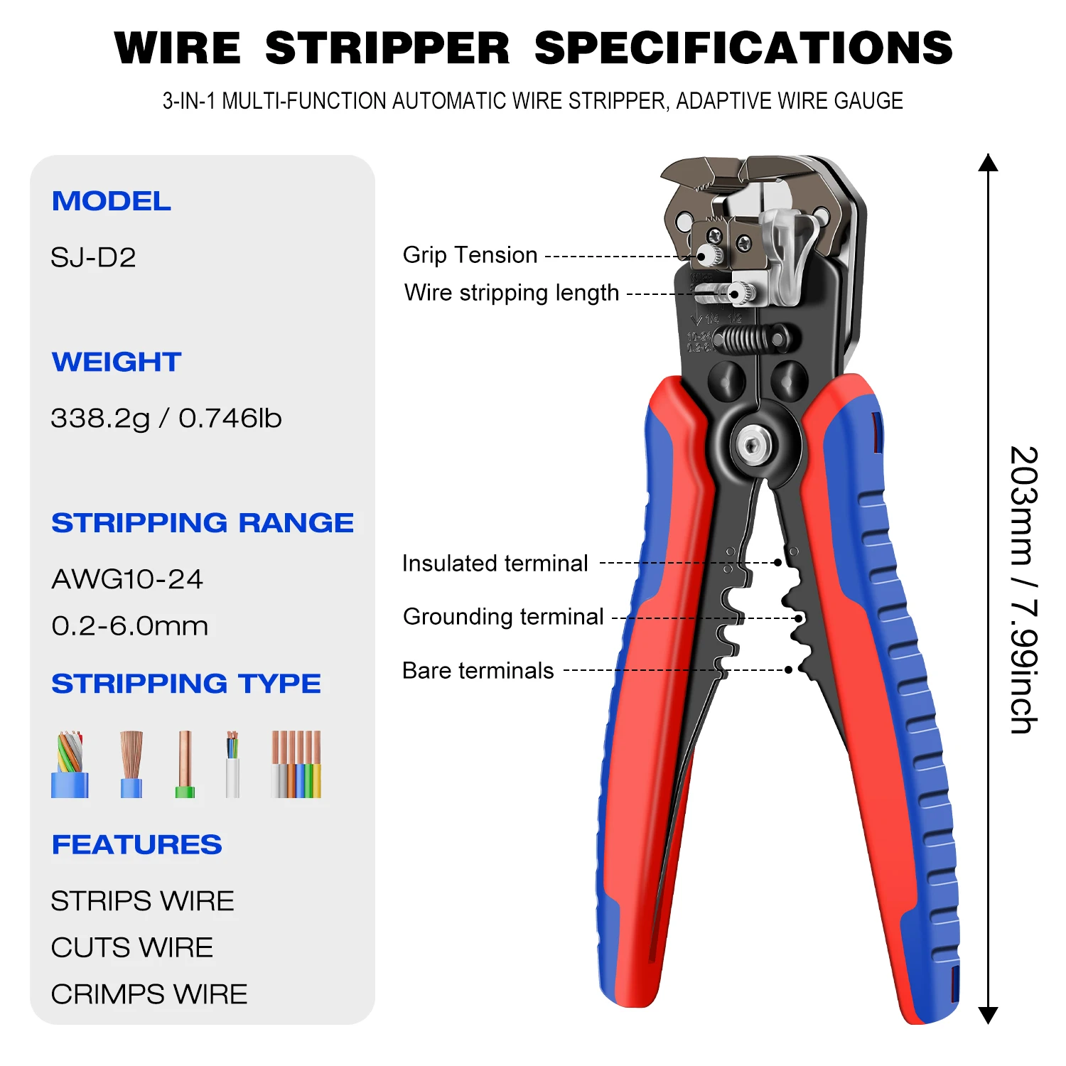 SJ-D2 3IN1 Abisolierzange Werkzeuge Multitool Zange Automatische Abisolieren Cutter Crimpen Kabel Draht Elektriker Reparatur Hand Werkzeuge – Detail 2