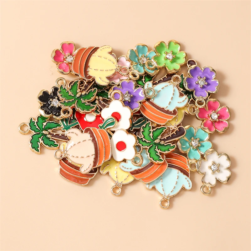 20 Stück Niedliche Bunte Emaille-Blumen-Kaktus-Anhänger für Schmuckherstellung, Ohrringe, Halsketten, Armbänder, DIY-Bastelzubehör ﻿ – Detail 4