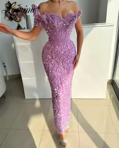 Full Beaded Purple Party Dress Floor Length One Shoulder Arabic Evening Gowns 2024 Customize Crystals Prom Dress Robes De Soir&eacute;e