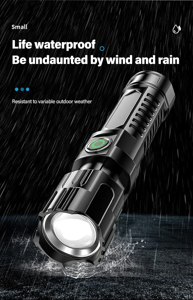 Mini Lampe Torche LED Noire étanche Avec Câble USB - 60mm
