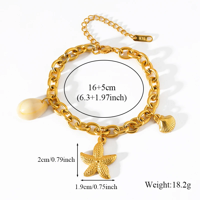 EILIECK 316L Edelstahl Ozean-Stil Seestern-Muschel Armband-Halsketten-Set für Damen, Goldener Kragen, Sommer, Handgefertigter Schmuck – Detail 7