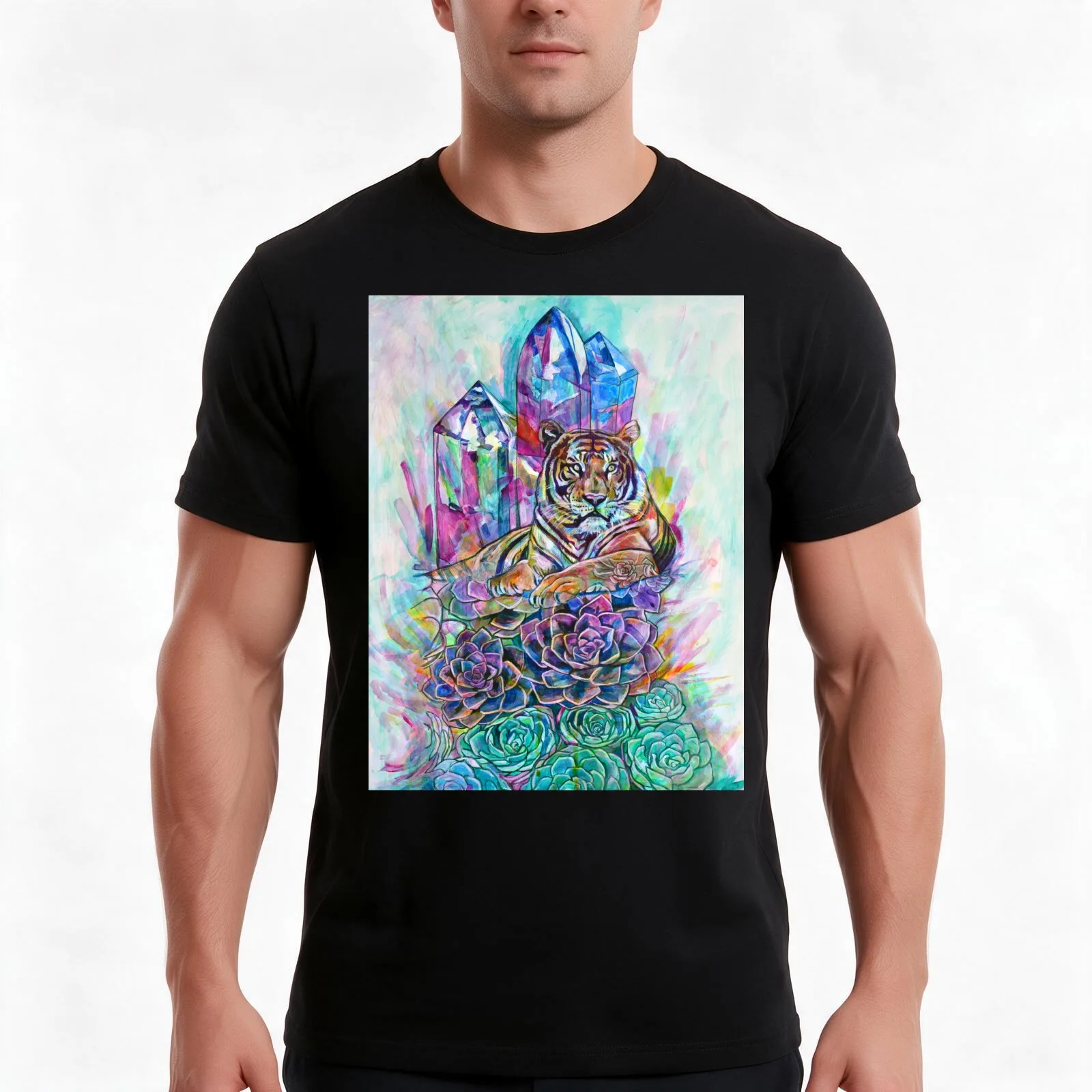 Mystic Tiger T-Shirt, Summer Casual Cotton Tee, Oversized Streetwear Tops, Vintage Graphic Print, Loose Fit Short Sleeve