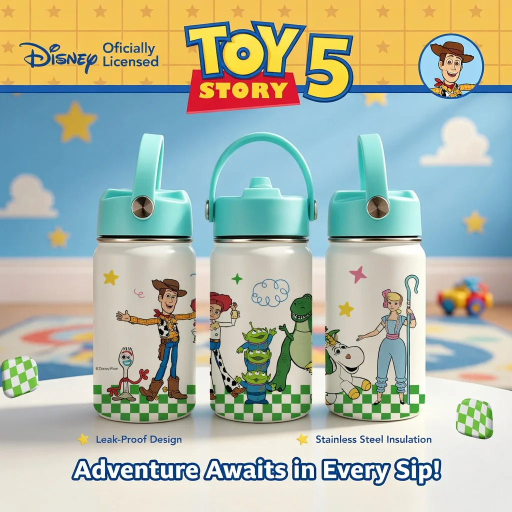 1pc 12oz Disney Toy Story Characters Stainless Steel Tumbler with Carry Handle Portable Cup for Outdoor Sports Travel Home