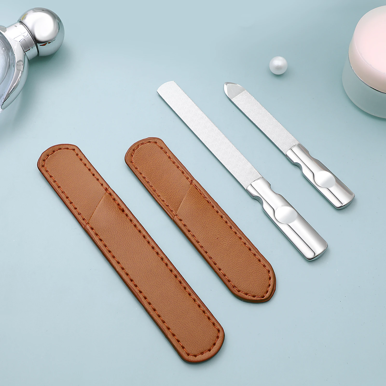 

2Pcs Nail File Stainless Steel Manicure Tools Curve Shape Travel Size Fingernail Toenail Polisher Lightweight Portable