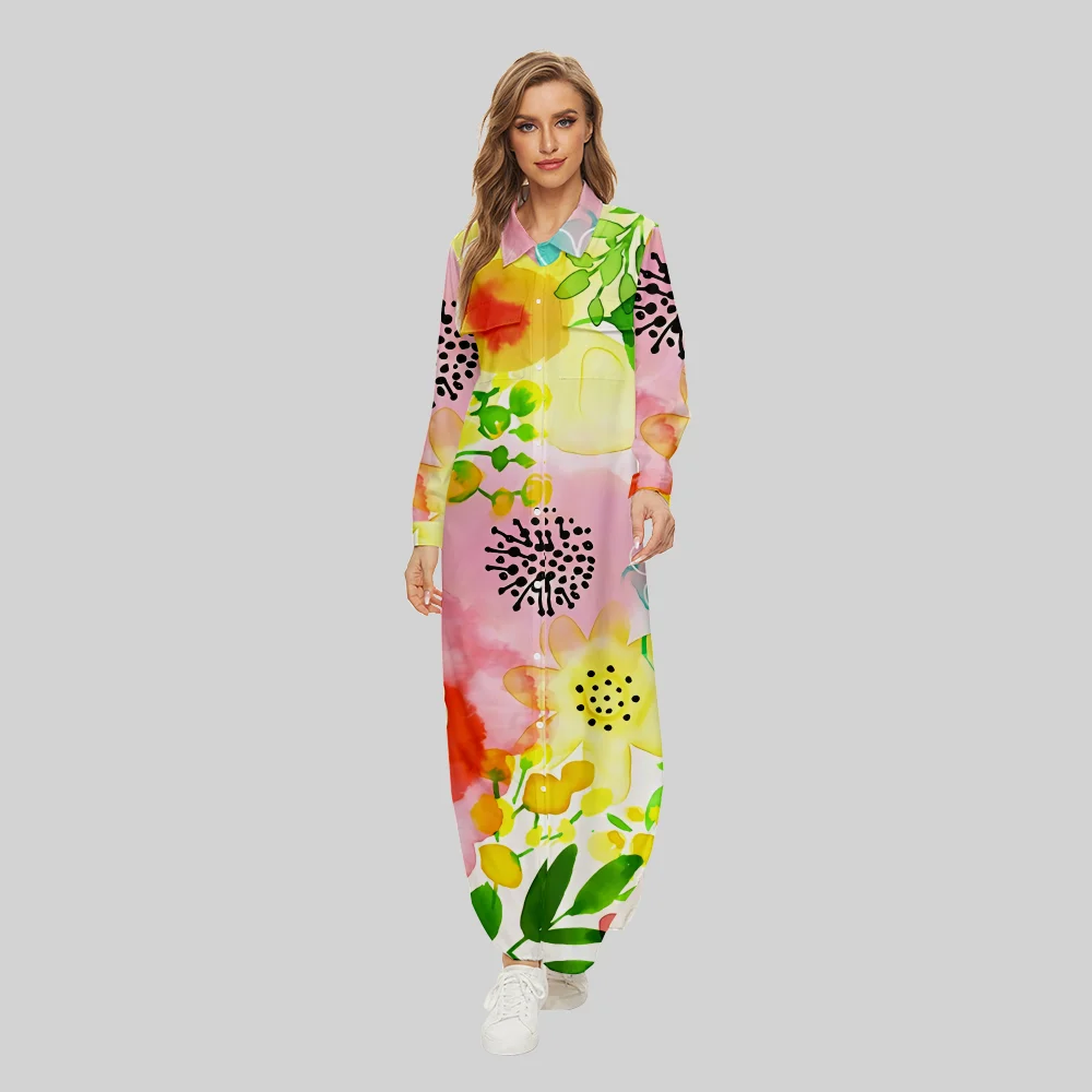 

SOJINM Maxi Beach Dress Lady Elegant Dresses Floral Print Long Dress Women Single Button Spring Party Dress Loose Irregular