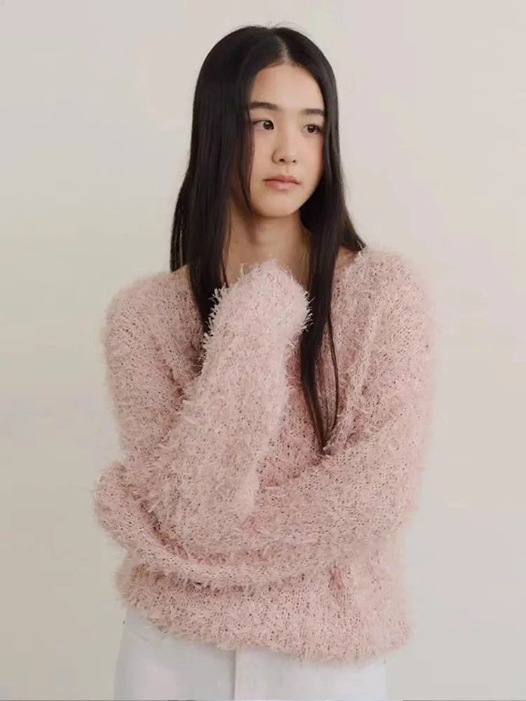 

Вязаный свитер Howus для женщин: легкий, с длинным рукавом, круглым вырезом, в милом стиле, повседневный, удобный, дышащий топ