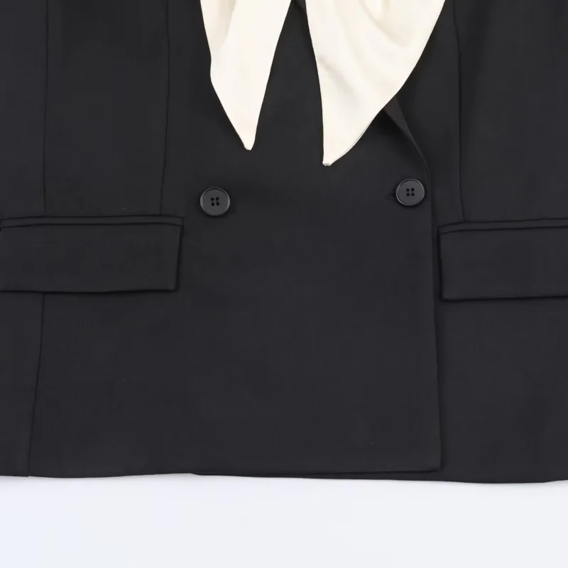 EAEOVNI وشاح طوق المرأة البدلة السترة موضة التباين اللون كم طويل زر مزدوج ملابس خارجية سترة معطف 2026 جديد