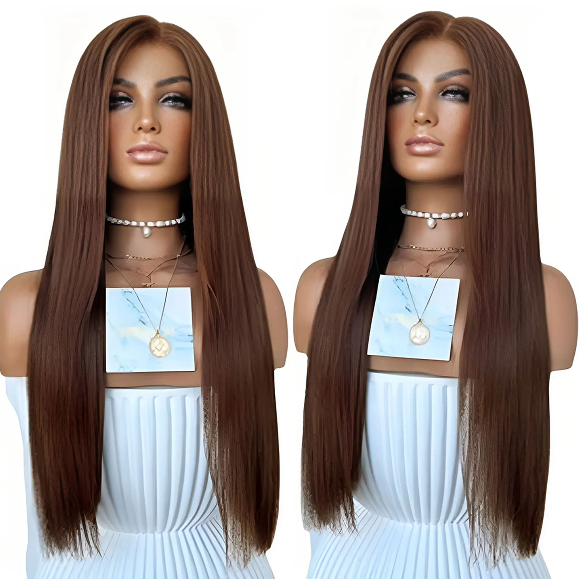 Long Brown Synthetic Lace Front Wig for Women Silky Straight 26 Inch Party Cosplay Wig Heat Resistant Synthetic Wigs