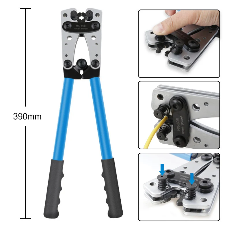 Crimping Pliers Tube Terminal Crimper Hex Crimp Tool Battery Cable Lug Pliers HX-50B 6-50mm² Battery Cable Lug Plier Hand Tools