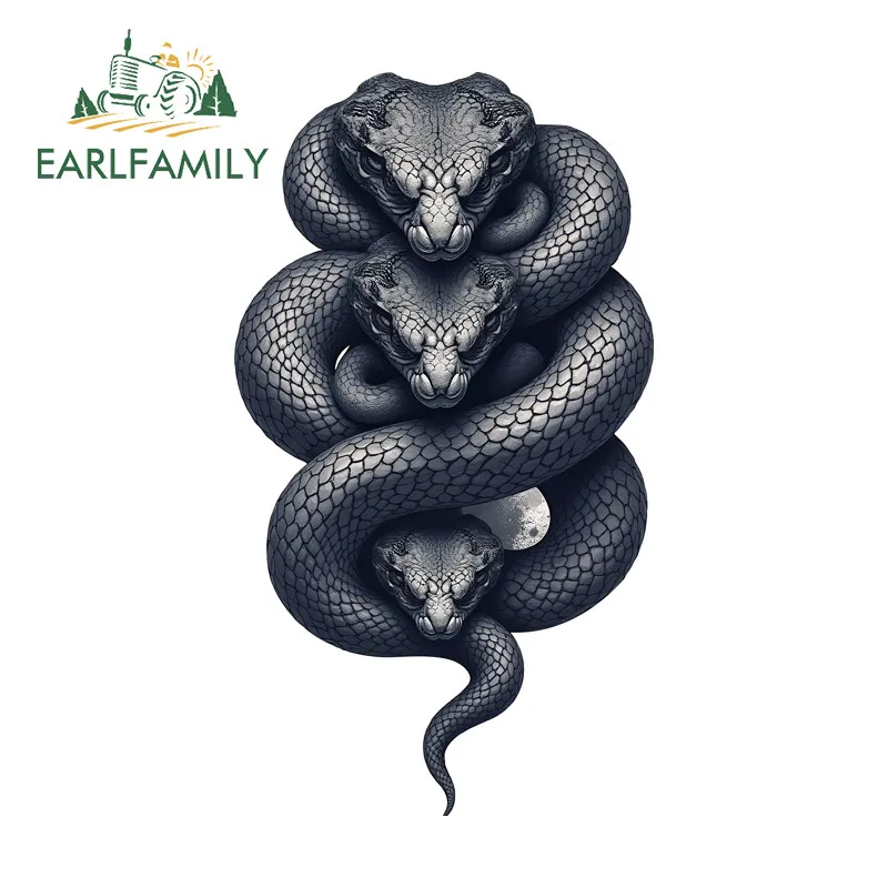 EARLFAMILY ثلاثة رؤوس الأفعى الكرتون سيارة ملصق الزجاج الأمامي سكيت مقاوم للماء ملصق حائط من الفينيل مقاومة للخدش باب السيارة حامي