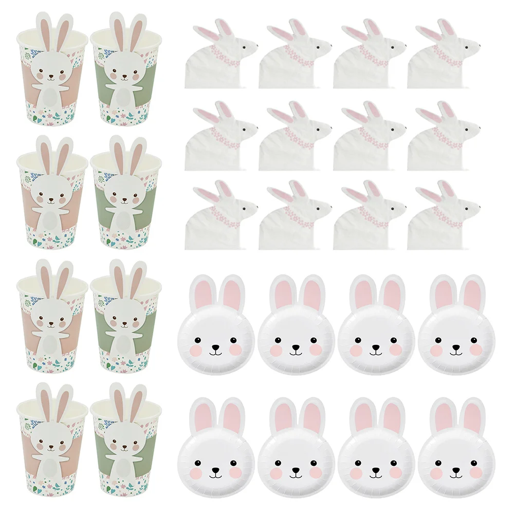 

Easter Disposable Tableware Set Rabbit Paper Plates Cutlery Kids Party Supplies Eco Friendly Biodegradable Disposable Plates