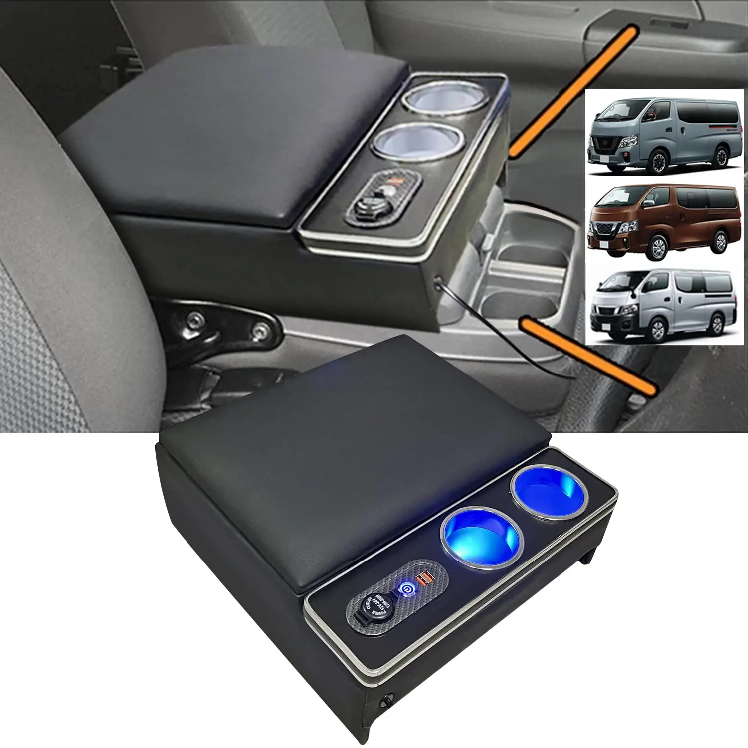 

For Nissan Caravan NV350 Console Box Armrest Drink Holder with USB Port E26 Van VX/Van DX E25 Van DX Armrest Box