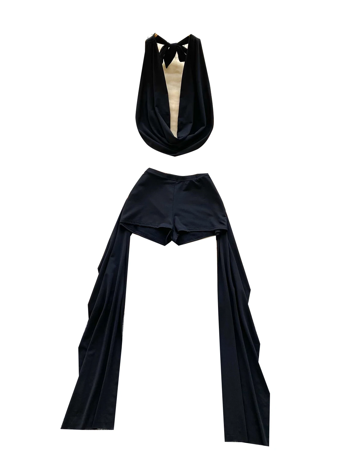 Conjunto de Top com Alça no Pescoço e orts Irregulares para Mulheres, Design Justo, Calças Curtas de Cintura Alta, Roupa Ca...
