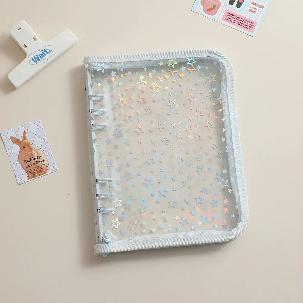 A5 Laser Star Zipper Binder Collect Book Refill Organizer DIY Journal Dairy Transparent Kpop Idol Photo Album Kawaii Stationery