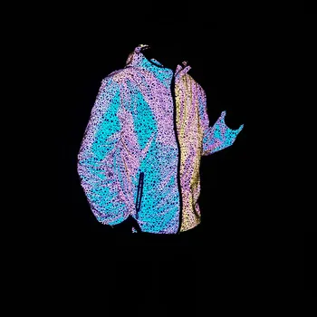 2022 Autumn Winter Colorful Reflective Hooded Jacket Mens Harajuku Hip Hop Night Club Reflect Light Shiny Coats Windbreaker 3
