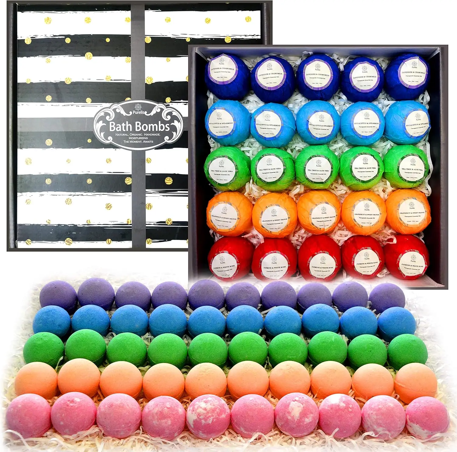 

Расслабляющие бомбочки для ванн для мужчин и женщин, 50 штук в индивидуальной упаковке, ароматерапевтические подарки для взрослых, подростков и детей.