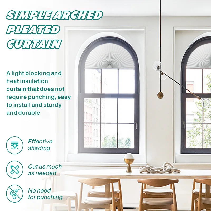 ‌Arched Window Semi-Circular Pleated Custom Cut-to-Size DIY Blinds Light Filtering to Semi-Blackout Insulation Polyester Fabric