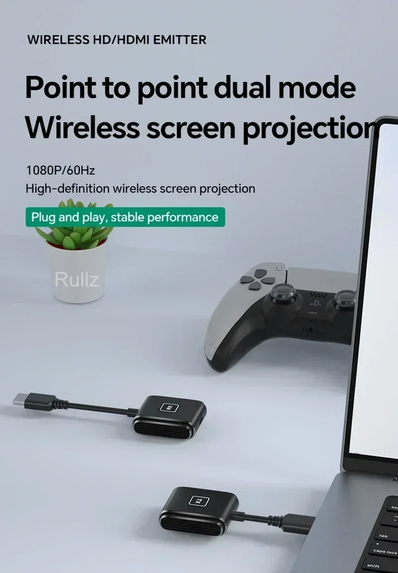 50-metrowy bezprzewodowy nadajnik i odbiornik wideo HDMI typu C Adapter wyświetlacza TV Stick do kamery PC Laptop do projektora TV — zdjęcie produktu 2