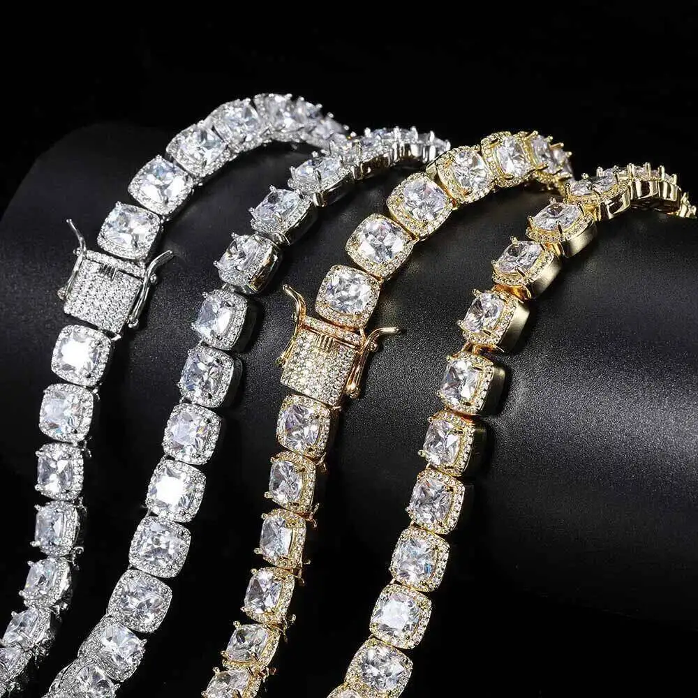 Luxury New Design Iced Out Mens Miami Cuban Link Necklace Hip Hop Full of Moissanite Bling Cuban Link Chain 1 Piece Silver Hipho