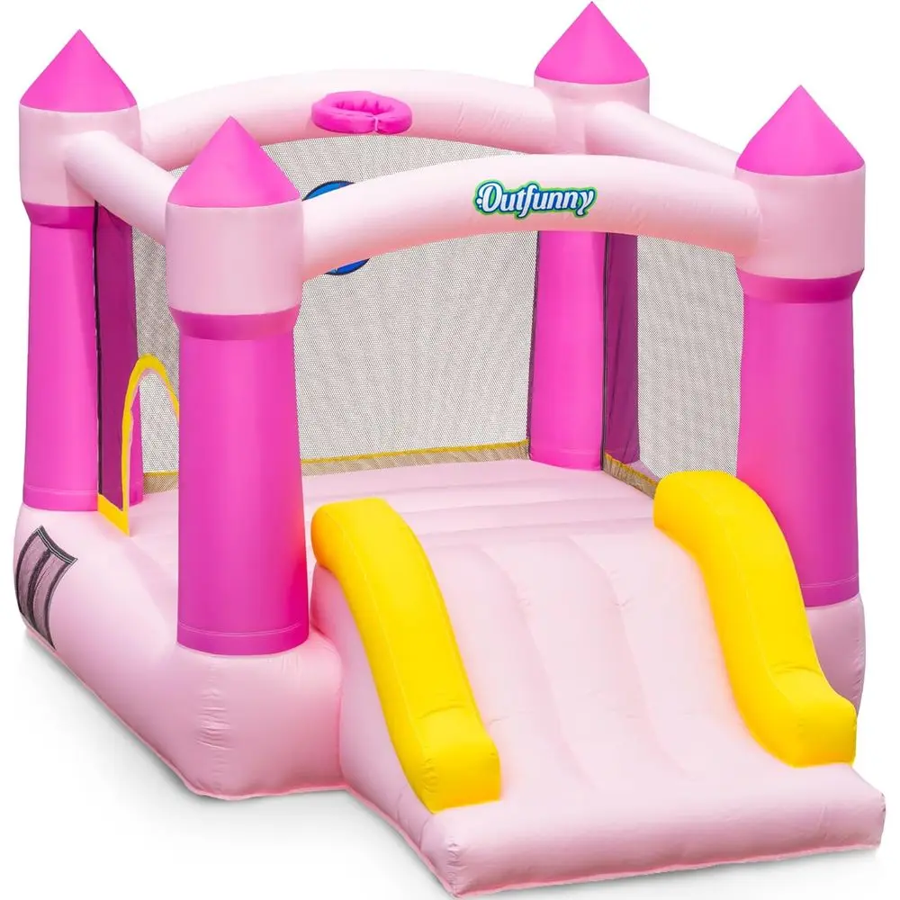 Casa de rebote interior con tobogán, casa hinchable para niños de 3 a 6 años, área de rebote de 6'x6', capacidad de 300 lb - Rosa