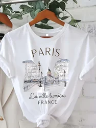 Paris Women Print T-shirt Girl Short Sleeve Crew Neck Casual Top for Summer & Spring, Women's Clothing