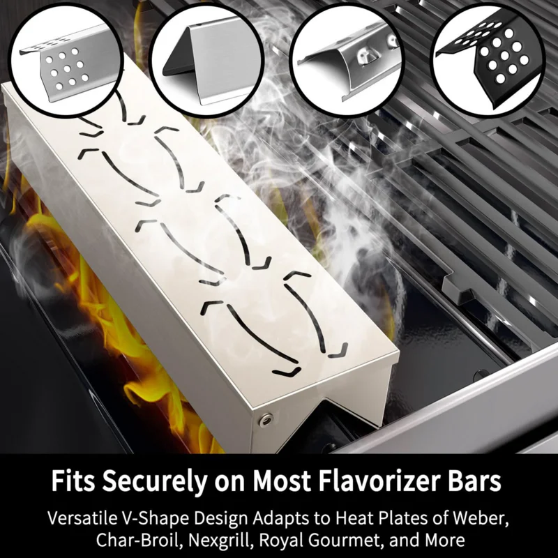 Caja ahumadora para parrilla, caja ahumadora para barbacoa al aire libre, accesorios para asar de acero inoxidable con tapa de bisagra práctica, ahumador de barbacoa de Gas