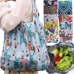 Foldable Shopping Bag Reusable Travel Grocery Bag Eco-Friendly Cute Animal Plant Printing Portable Supermarket Shopping Bag