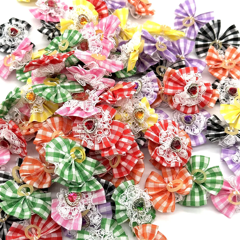 50/100pcs Pet Dog Hair Accessories Diamond Dog Hair Bows Love Style Pet Dog Ribbon Bow Rubber Bands Dog Supplies Samll Dog Bows