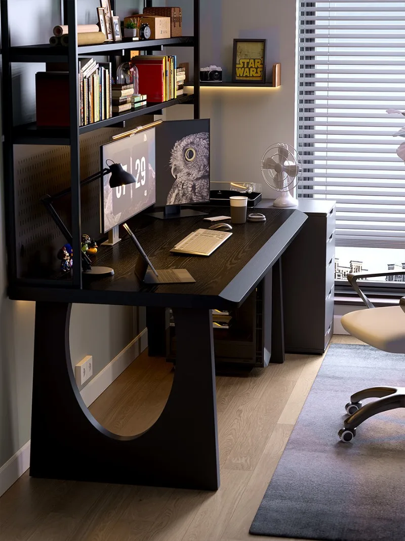 

Desk Bookshelf Integrated Hole Board Multi-functional Storage Solid Wood Computer Table Desktop Bedroom Household Long E-sports