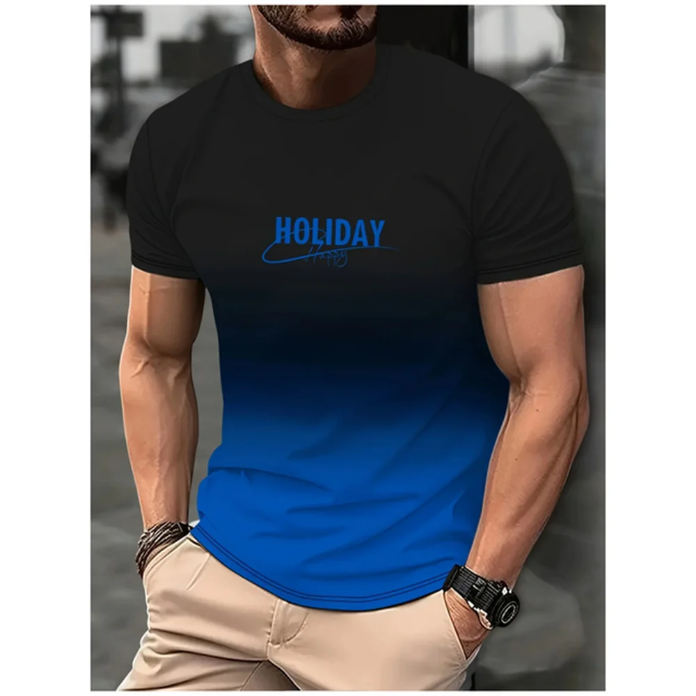 Fashion Men's Gradient Colour Letter Printed T-Shirt Casual Short Sleeve Round Neck T Shirt Summer Outdoor Sports Tees Clothing image 5