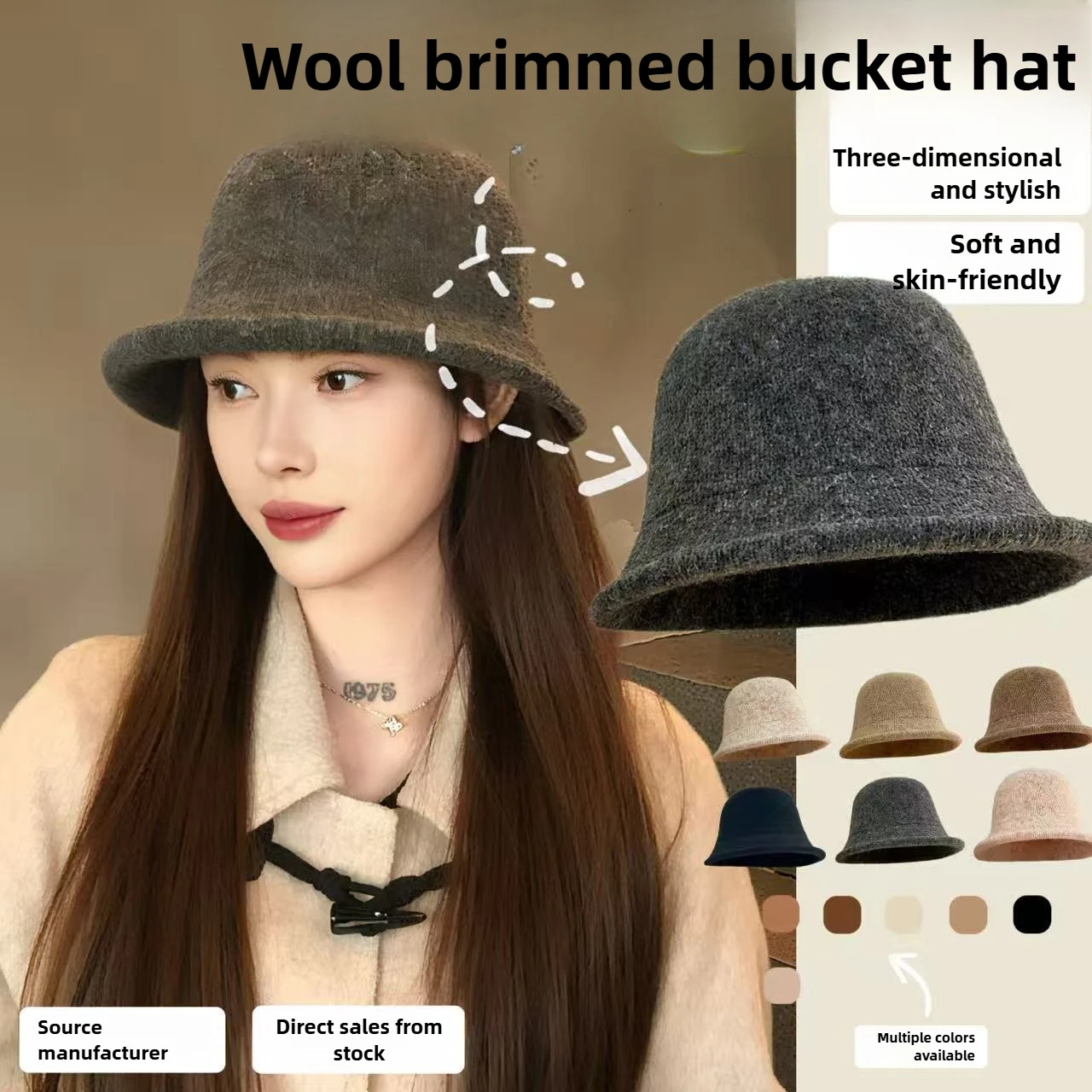 

Autumn and Winter Fisherman's Hat for Women Thickened Wool with Upturned Edges Outdoor Warm Headwear Knitted Retro Basin Hat